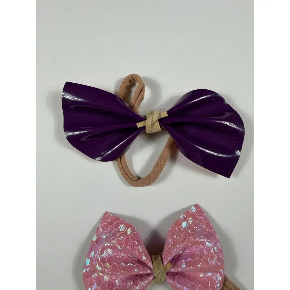 Small Shop Faux Leather Baby Bow Headband Set of 3 Nylon Bows